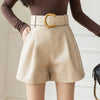 Leather Shorts Loose High Waist Shorts With Belt Fashion Short-Shorts-Arimonz-apricot-S-Arimonz