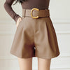 Leather Shorts Loose High Waist Shorts With Belt Fashion Short-Shorts-Arimonz-coffee-S-Arimonz