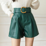 Leather Shorts Loose High Waist Shorts With Belt Fashion Short-Shorts-Arimonz-Arimonz