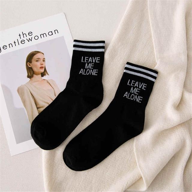 Leave Me Alone Cotton Socks-Socks & Tights-Arimonz-Black & White-Arimonz