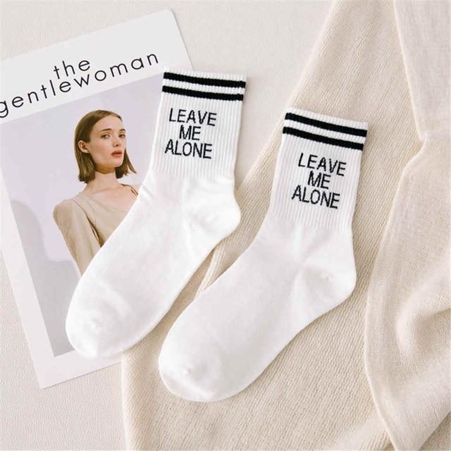 Leave Me Alone Cotton Socks-Socks & Tights-Arimonz-White & Black-Arimonz