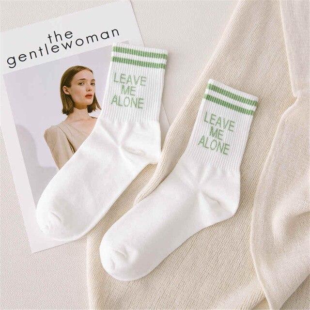 Leave Me Alone Cotton Socks-Socks & Tights-Arimonz-White & Green-Arimonz