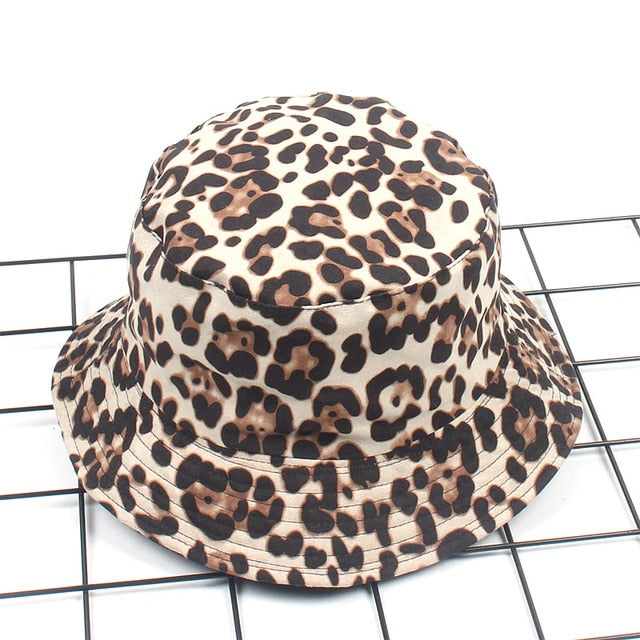 Leopard Print Bucket Hat Reversible Hat Outdoor Travel Cap-Bucket Hats-Arimonz-D leopard Khaki-Arimonz