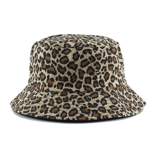 Leopard Print Bucket Hat Reversible Hat Outdoor Travel Cap-Bucket Hats-Arimonz-khaki leopard-Arimonz