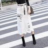 Letter Printed White Tassels High Waist Long Denim Skirts-Denim Skirts-Arimonz-Arimonz