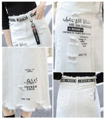 Letter Printed White Tassels High Waist Long Denim Skirts-Denim Skirts-Arimonz-Arimonz