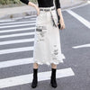Letter Printed White Tassels High Waist Long Denim Skirts-Denim Skirts-Arimonz-Arimonz