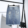 Light Blue Button Ripped Midi Denim Skirts-Denim Skirts-Arimonz-Arimonz