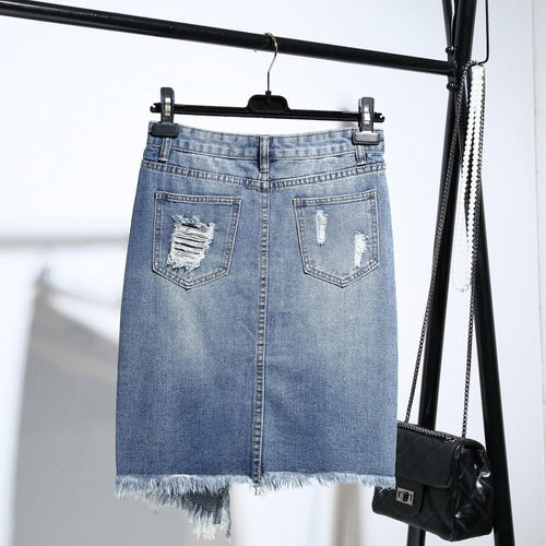 Light Blue Button Ripped Midi Denim Skirts-Denim Skirts-Arimonz-Arimonz