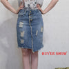 Light Blue Button Ripped Midi Denim Skirts-Denim Skirts-Arimonz-Arimonz