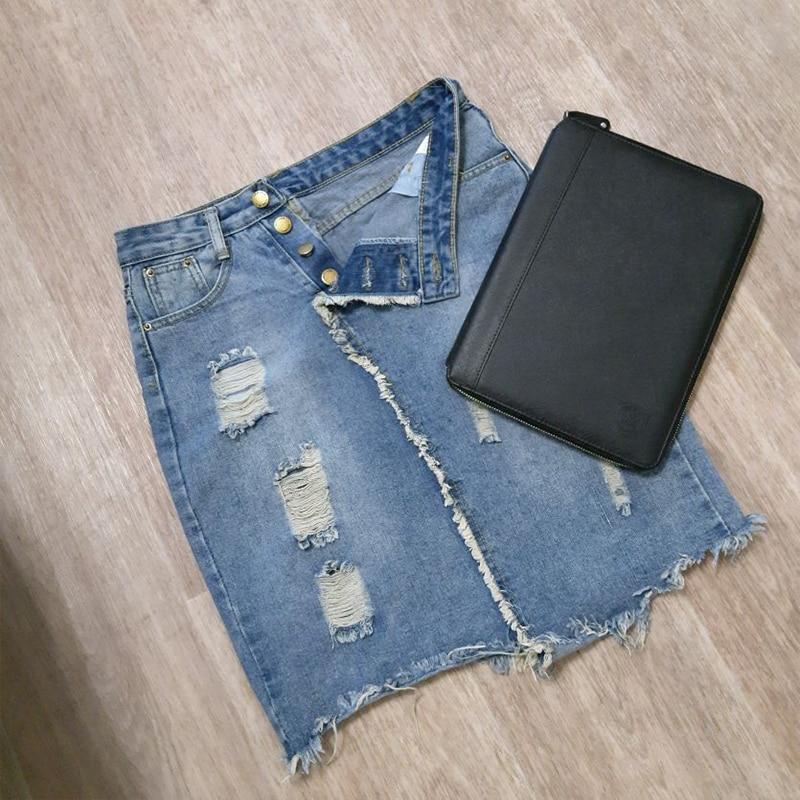 Light Blue Button Ripped Midi Denim Skirts-Denim Skirts-Arimonz-Arimonz