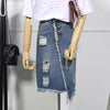 Light Blue Button Ripped Midi Denim Skirts-Denim Skirts-Arimonz-Arimonz