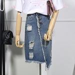 Light Blue Button Ripped Midi Denim Skirts-Denim Skirts-Arimonz-Arimonz
