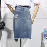 Light Blue Button Ripped Midi Denim Skirts-Denim Skirts-Arimonz-Arimonz