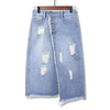Light Blue Button Ripped Midi Denim Skirts-Denim Skirts-Arimonz-Arimonz