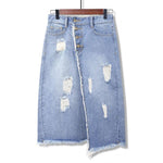 Light Blue Button Ripped Midi Denim Skirts-Denim Skirts-Arimonz-S-Arimonz