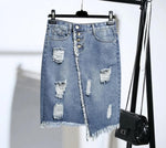 Light Blue Button Ripped Midi Denim Skirts-Denim Skirts-Arimonz-Arimonz
