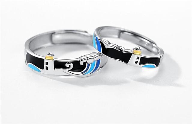 Lighthouse Seagull Couple Ring Resizable Opening Romantic Couple Rings-Rings-Arimonz-Arimonz