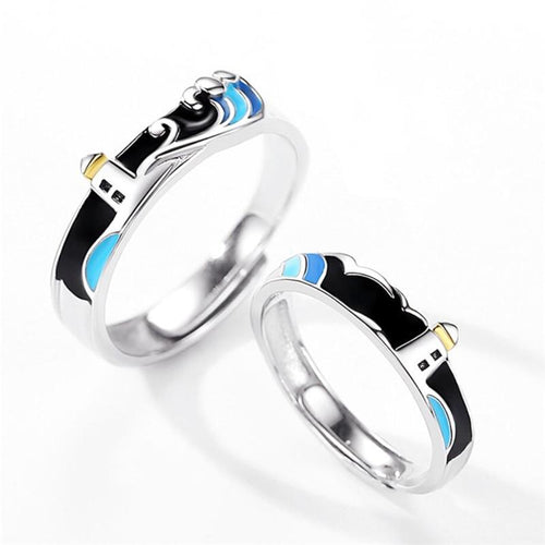 Lighthouse Seagull Couple Ring Resizable Opening Romantic Couple Rings-Rings-Arimonz-Arimonz