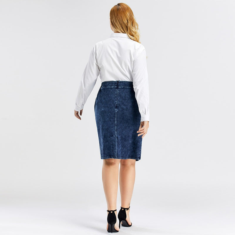 Women Denim Skirt High Flexibility Slim Fit Dress Casual Woven Skirt