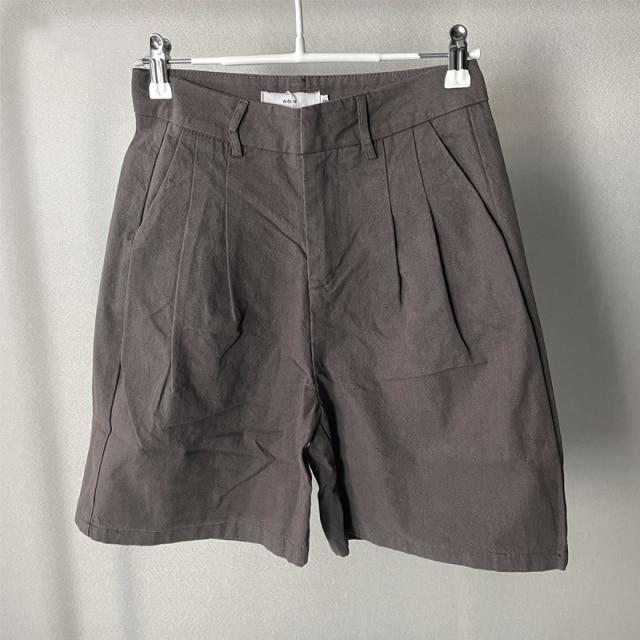Linen Shorts Wide Leg Summer Shorts Woman High Waist Shorts Streetwear-Shorts-Arimonz-dark gray-S-Arimonz