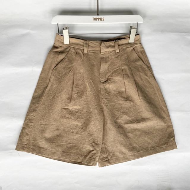Linen Shorts Wide Leg Summer Shorts Woman High Waist Shorts Streetwear-Shorts-Arimonz-khaki-S-Arimonz