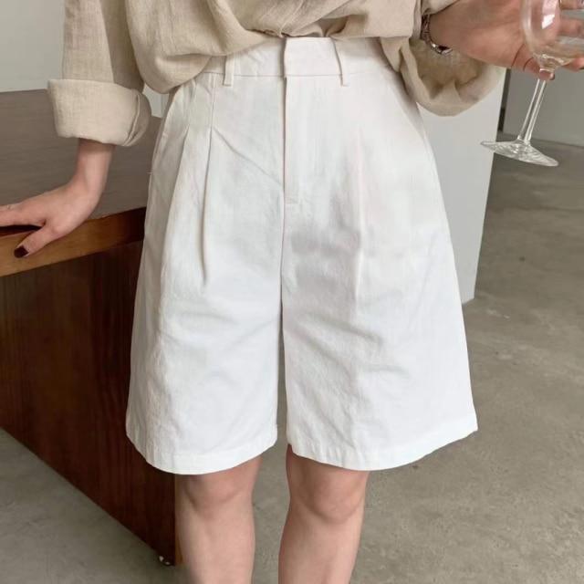 Linen Shorts Wide Leg Summer Shorts Woman High Waist Shorts Streetwear-Shorts-Arimonz-white-S-Arimonz