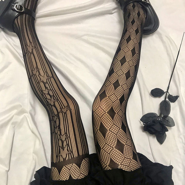 Lolita Stockings Style Fishnet Tights Different Pattern Tights-Socks & Tights-Arimonz-Black-Arimonz