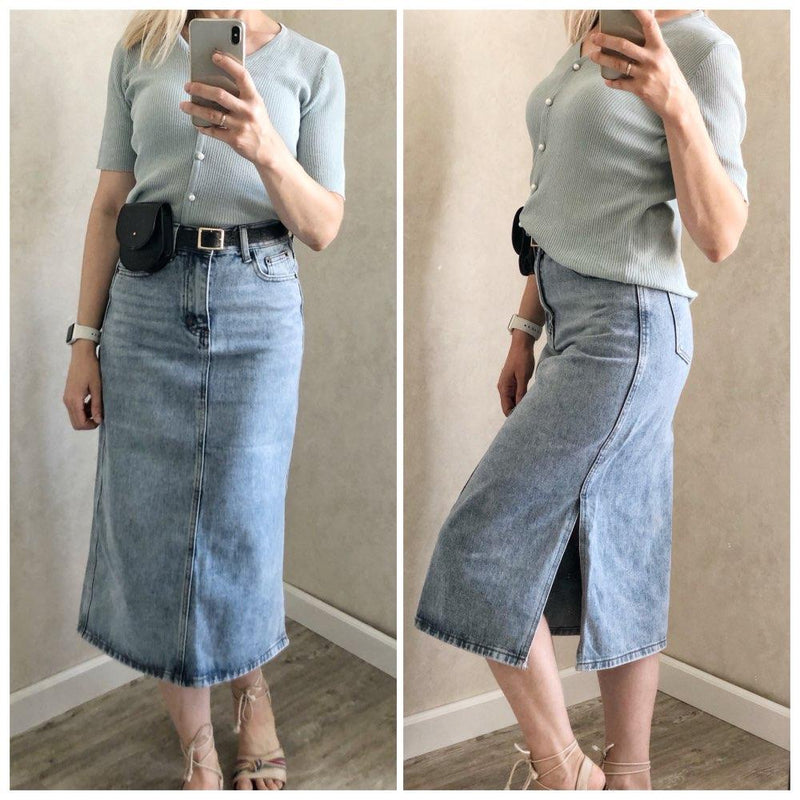 Long Denim Skirt Women Vintage High Waist Jeans Skirt with
