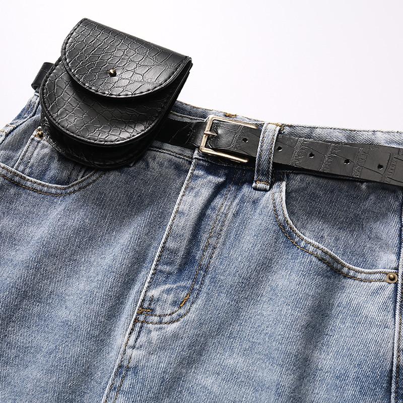 Long Denim Skirt Women Vintage High Waist Jeans Skirt with Belt-Denim Skirts-Arimonz-Arimonz