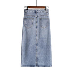 Long Denim Skirt Women Vintage High Waist Jeans Skirt with Belt-Denim Skirts-Arimonz-Arimonz