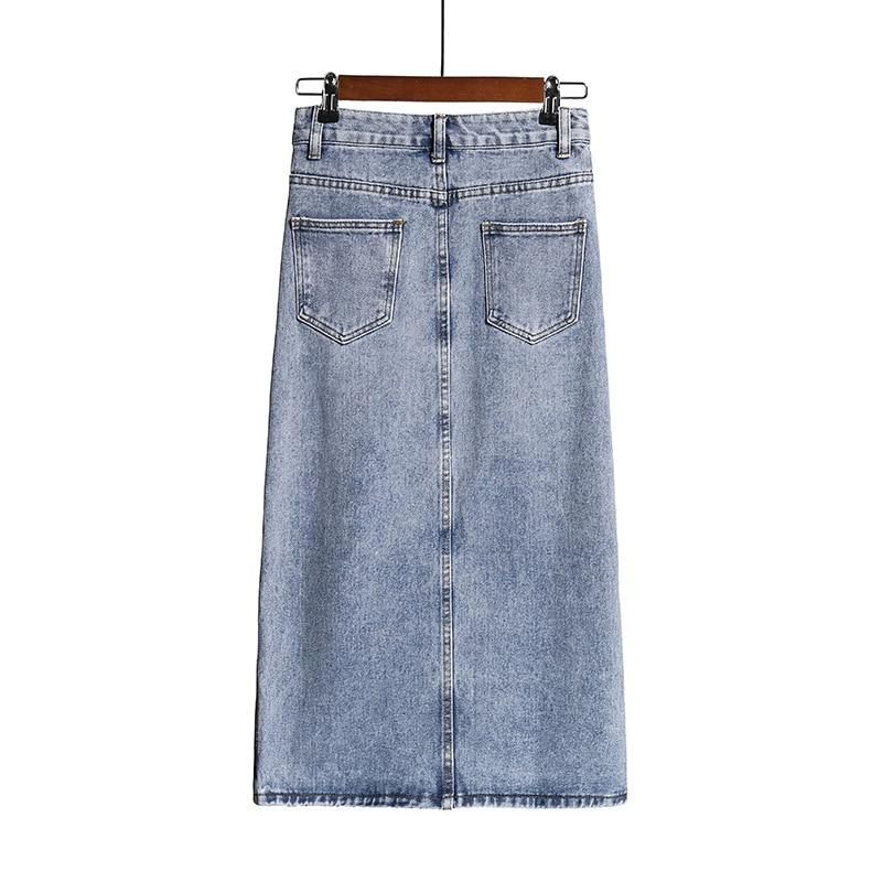 【INCHANT ME】Stitched Belt Denim Long Skirt Long Denim Skirt Women Vintage High Waist Jeans Skirt with