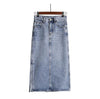 Long Denim Skirt Women Vintage High Waist Jeans Skirt with Belt-Denim Skirts-Arimonz-Arimonz