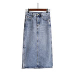 Long Denim Skirt Women Vintage High Waist Jeans Skirt with Belt-Denim Skirts-Arimonz-S-Arimonz