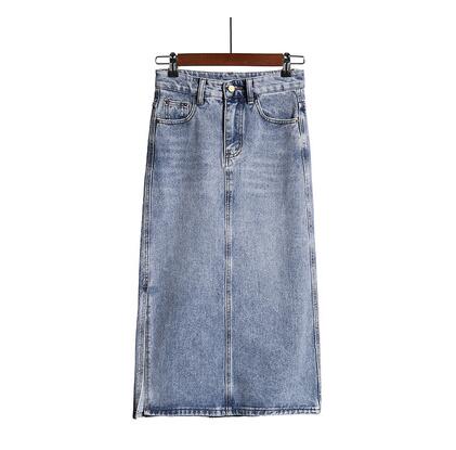 Long Denim Skirt Women Vintage High Waist Jeans Skirt with Belt-Denim Skirts-Arimonz-S-Arimonz