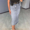 Long Denim Skirt Women Vintage High Waist Jeans Skirt with Belt-Denim Skirts-Arimonz-Arimonz