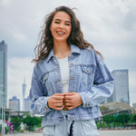 Long Jeans Jacket Women Short Denim Jacket Embroidery Oversized Denim-Jean Jackets-Arimonz-Arimonz