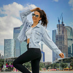 Long Jeans Jacket Women Short Denim Jacket Embroidery Oversized Denim-Jean Jackets-Arimonz-Arimonz