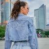 Long Jeans Jacket Women Short Denim Jacket Embroidery Oversized Denim-Jean Jackets-Arimonz-Arimonz