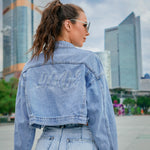Long Jeans Jacket Women Short Denim Jacket Embroidery Oversized Denim-Jean Jackets-Arimonz-Arimonz