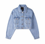 Long Jeans Jacket Women Short Denim Jacket Embroidery Oversized Denim-Jean Jackets-Arimonz-S-Short blue-Arimonz