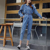 Long Sleeve Jeans Denim Jumpsuit Elastic Waist Jeans Rompers Overalls-Casual Jumpsuits & Rompers-Arimonz-Arimonz
