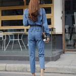 Long Sleeve Jeans Denim Jumpsuit Elastic Waist Jeans Rompers Overalls-Casual Jumpsuits & Rompers-Arimonz-Arimonz