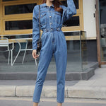 Long Sleeve Jeans Denim Jumpsuit Elastic Waist Jeans Rompers Overalls-Casual Jumpsuits & Rompers-Arimonz-Arimonz