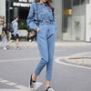 Long Sleeve Jeans Denim Jumpsuit Elastic Waist Jeans Rompers Overalls-Casual Jumpsuits & Rompers-Arimonz-Arimonz