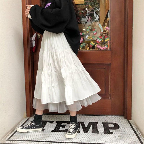 Long Tulle Midi Skirts Women's High Waist Mesh Tutu Pleated Skirts-Skirts-Arimonz-Arimonz