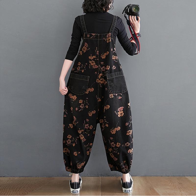Loose Jeans Jumpsuit Women Casual Baggy Pants Floral Denim Overalls-Denim Jumpsuit-Arimonz-Arimonz
