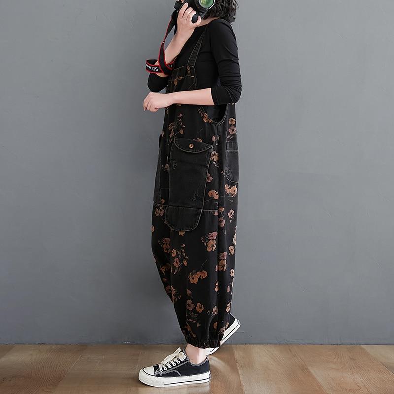 Loose Jeans Jumpsuit Women Casual Baggy Pants Floral Denim Overalls-Denim Jumpsuit-Arimonz-Arimonz