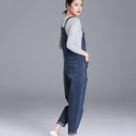 Loose Pocket Jeans Women Autumn Bib Pants Overalls Shoulder Jumpsuit-Denim Jumpsuit-Arimonz-Arimonz