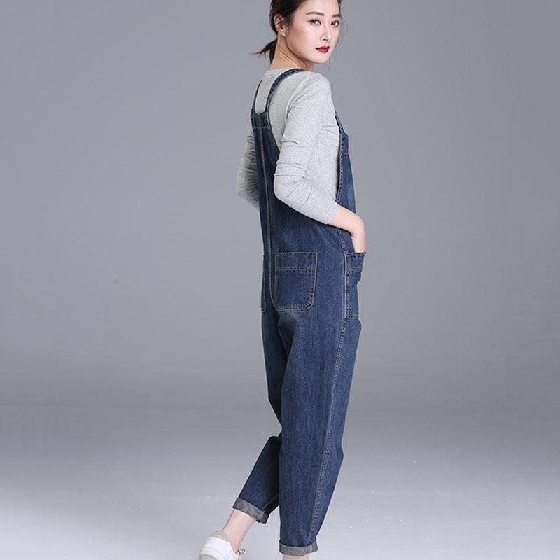 Loose Pocket Jeans Women Autumn Bib Pants Overalls Shoulder Jumpsuit-Denim Jumpsuit-Arimonz-Arimonz